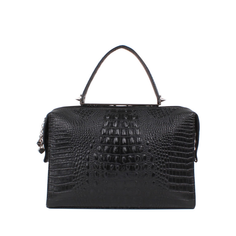 Стильная женская сумка прямоугольной формы Грифон цвета черный крокодил, артикул 615