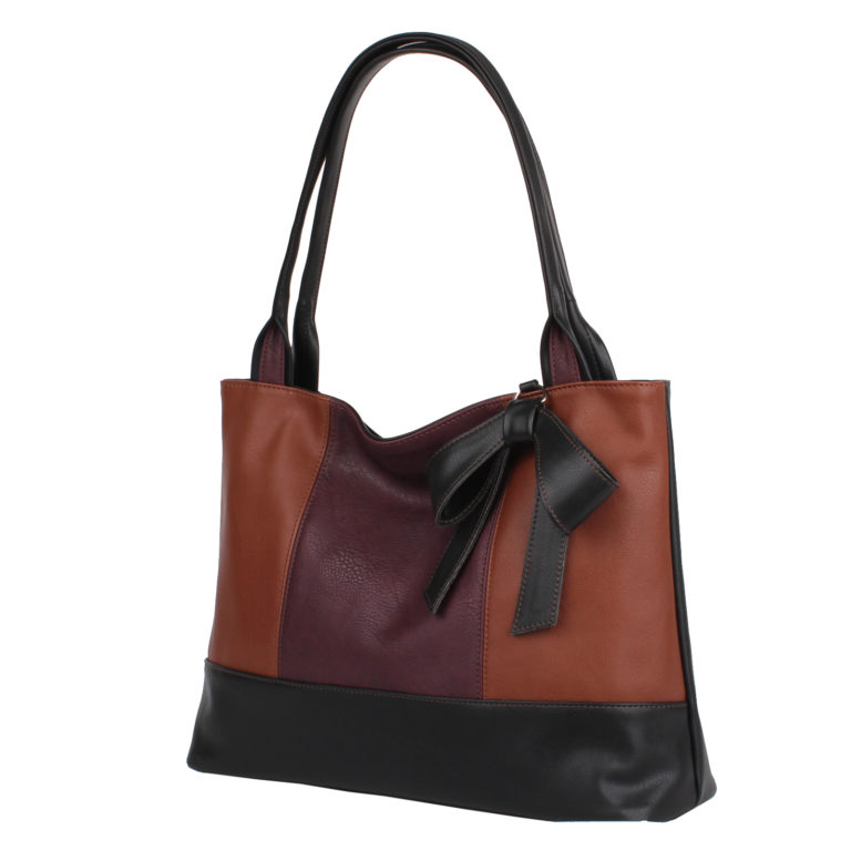 Женская сумка-шоппер Грифон черный / коричневый / бордо, артикул 15С586