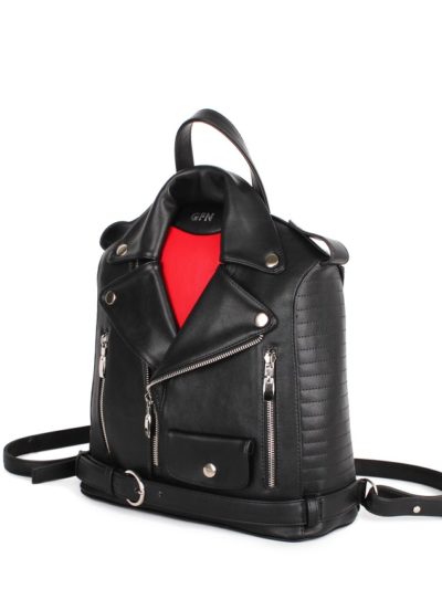 Небольшой женский рюкзак Грифон в стиле куртки-косухи черно-красный, артикул 14С554