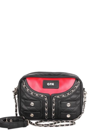 Небольшая оригинальная женская сумка Грифон в стиле куртки-косухи черно-красная, артикул 14С558